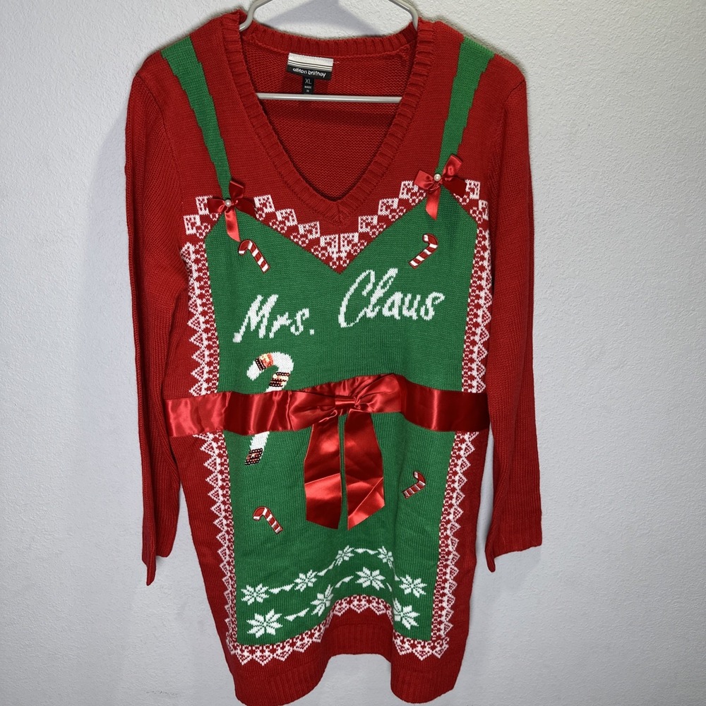 Allison Brittney Mrs. Claus Christmas Dress size XL Fair Isle Bows Holiday